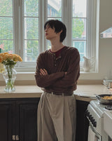 デッキステッチヘンリーネック長袖Tシャツ