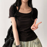 Newo Spandex Stripe Dangara Short Sleeve T-shirt