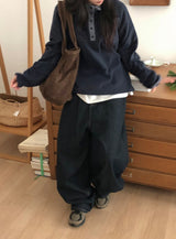サネンローデニムバルーンワイドブラッシュドパンツ