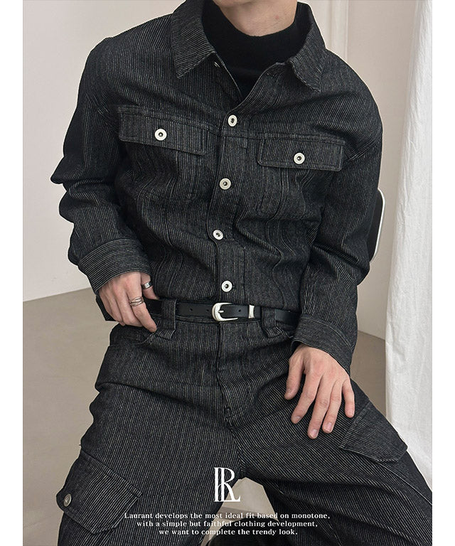 [LAURANTSEOUL] Stripe corduroy denim trucket jacket