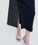 Melange Rib Panelled Long Dress _ NAVY