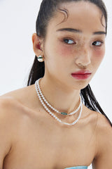 GREEN TAG SILVER BALL NECKLACE