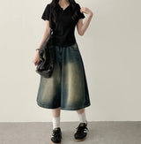 Mews Waistbanding Vintage Washed Side Pintuck Denim Bermuda Shorts