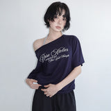 [Robbins] レタリング ワンショルダー ショートスリーブ Tシャツ - 3カラー