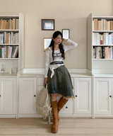 Nairo Unbalance Denim Surgery Midi Skirt