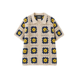 Beige&Navy Crocher Short Sleeve Cardigan