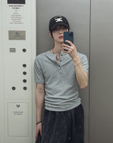 Logan Ribbed Muscle Fit Henley Neck Short Sleeve T-shirt