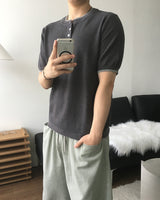 Tonal Layered Henley Neck Knit