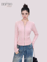 Round Zip-Up Twist Long Sleeve Knitwear