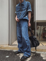 ピュラピンタックストラップデニムパンツ