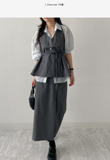 [Set-up Available] Catch Slit Banding Long Skirt