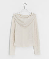 Lahomi Diagonal Ribbed Button Hood Long Sleeve Tee