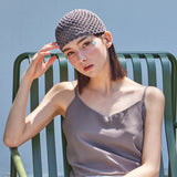 Heart Chain Crochet Short Beanie / Gray