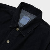 faux leather mix denim shirt_black