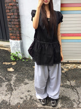 Poly Lace Ribbon Short Sleeve Blouse One Piece