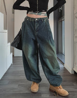 Kenta rivet pintuck balloon denim pants