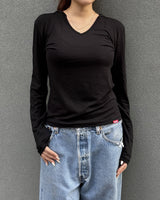 Vネックロングスリーブトップ (BLACK) ウィメンズ