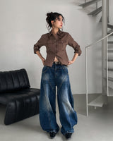 Tiv Curved Cut Balloon Denim Pants