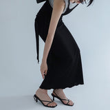 [Kedain] Halter Neck Tie Long Dress-2Color