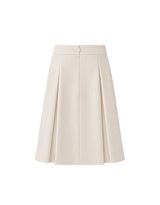 Mirabelle Gold Horsebit Pleated A-Line Midi Skirt Cream