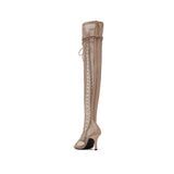メッシュレースアップオープントゥブーツヒール(Beige)