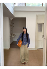 Khaki brown line wide cotton pants