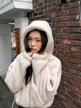 #ボアフリース クロップ ルーズフード ジップアップ (5color)