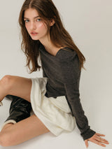 BUTTON OFF SHOULDER T-SHIRT / SKYBLUE