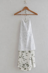 OLIVE PETAL TIE HALTER SLIT DRESS