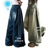 Rmin Side Pintuck Summer Long Pants Denim Wide Pants [Choose short and long]