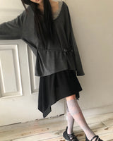 ノケットストリングルーズⅤネックロングスリーブTシャツ