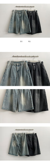 Spang Pin Tuck Wide Denim Shorts