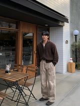 Fold crop knit zip up