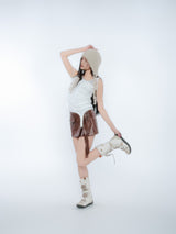 PLEATES WRAP SKIRT [BROWN]