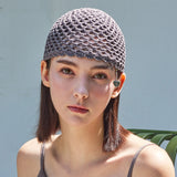 Heart Chain Crochet Short Beanie / Gray