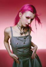  STUDDED GODET DRESS (GRAY)