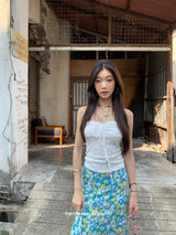 Waxy Blue Flower Long Color Skirt