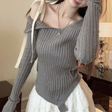 Uncut strap ribbed long-sleeved top