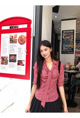 Red checkered scarf French shirt