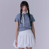90's スカラップステッチネックTシャツ (DUSTY BLUE)