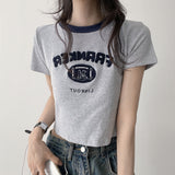 Franker Fluffy Lettering Neck Coloring Cropped Short Sleeve T-shirt (3 colors)