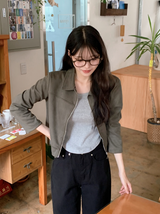 #Suede Collar Crop Jacket (3color)