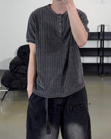 Boel Velour Ribbed Henley Short Sleeve