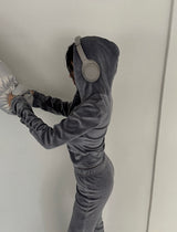 Velvet Shirring Hood Zip-Up
