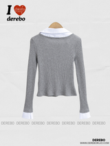 Preppy V-neck Shirt Layered Long Sleeve Knitwear