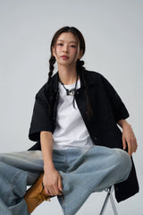 Short-sleeved nylon shirt - Black
