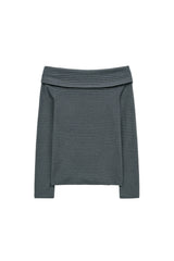 ストライプオフショルダーTシャツ (ダークグレー)