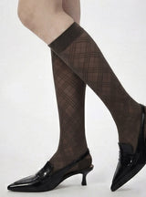 Check sheer knee socks