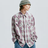 03s plaid western shirt purple