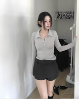 conte tone wool button collar top